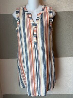 THML Anthropologie Women XS Vertical
Striped Sleeveless Mini Dress Button V Neck